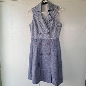 P. A Concepts Linen Blend Sleeveless Blue & White Mini Dress SZ 6-8